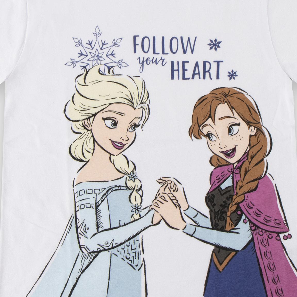 Camiseta manga corta Infantil Frozen Blanca com Estampado Elsa e Anna 3/6