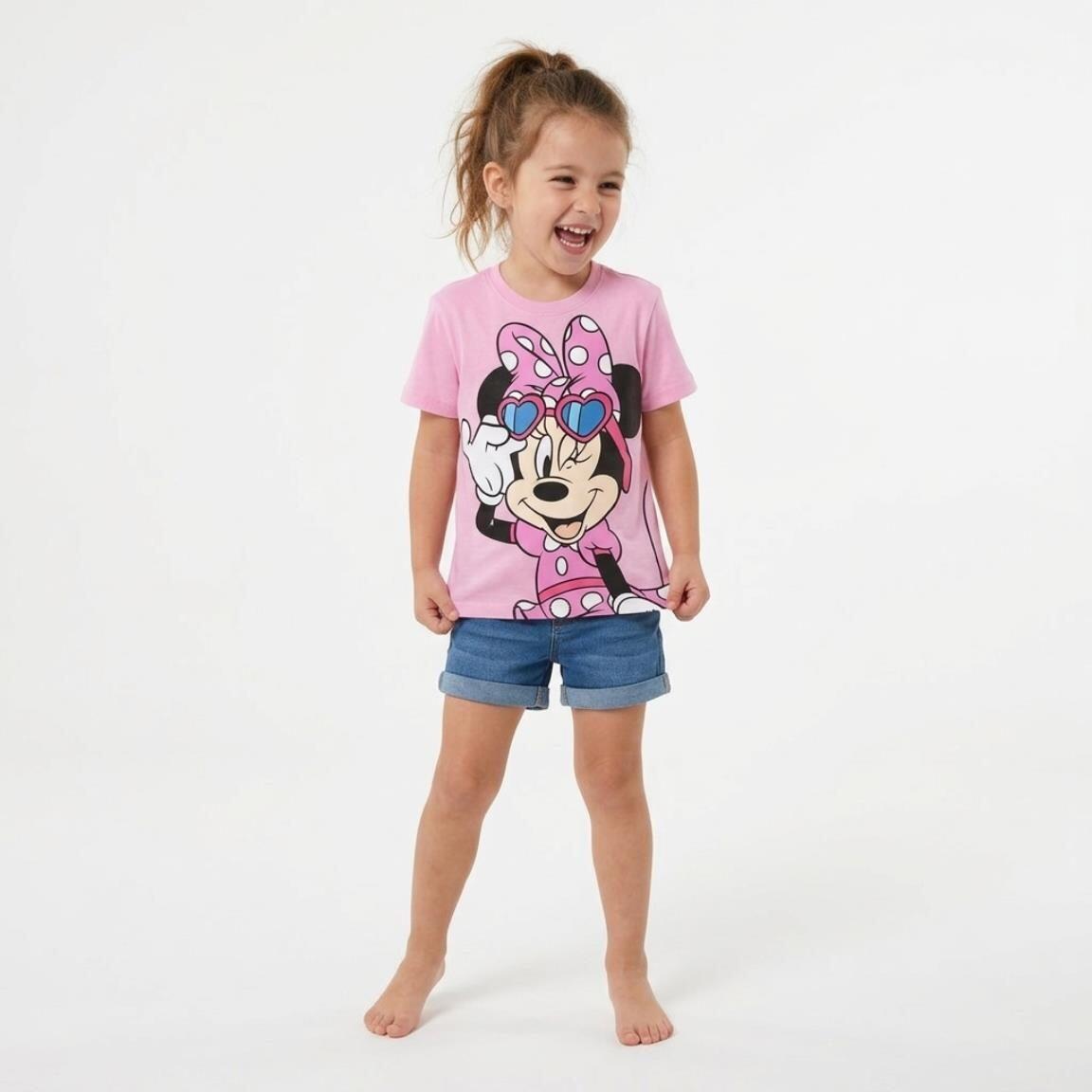 Camiseta manga corta Niños Minnie con estampado frontal y lazo, Rosa 6/7