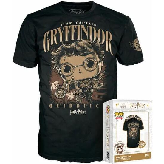 Camiseta Adulto Harry Potter Quidditch Gryffindor Negra Estampada