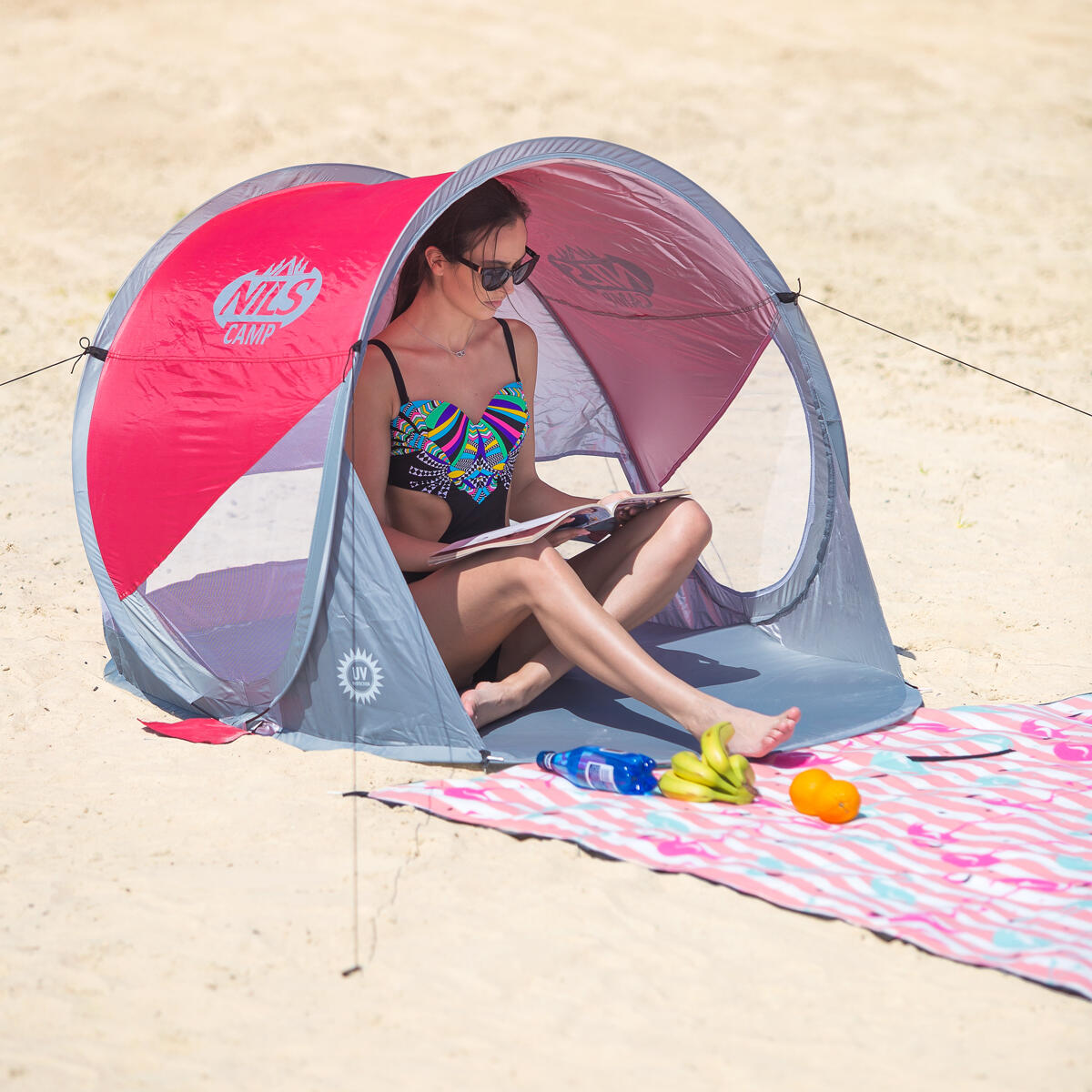 Samorozkładający namiot plażowy NILS CAMP NC3142 UV 30 SPF z pokrowcem 4/7
