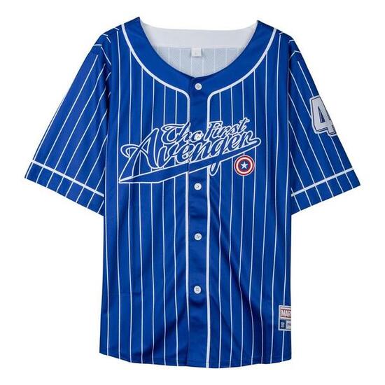 Camiseta Baseball Adulto Marvel Comics Negra con Botones y Ribetes Rojos