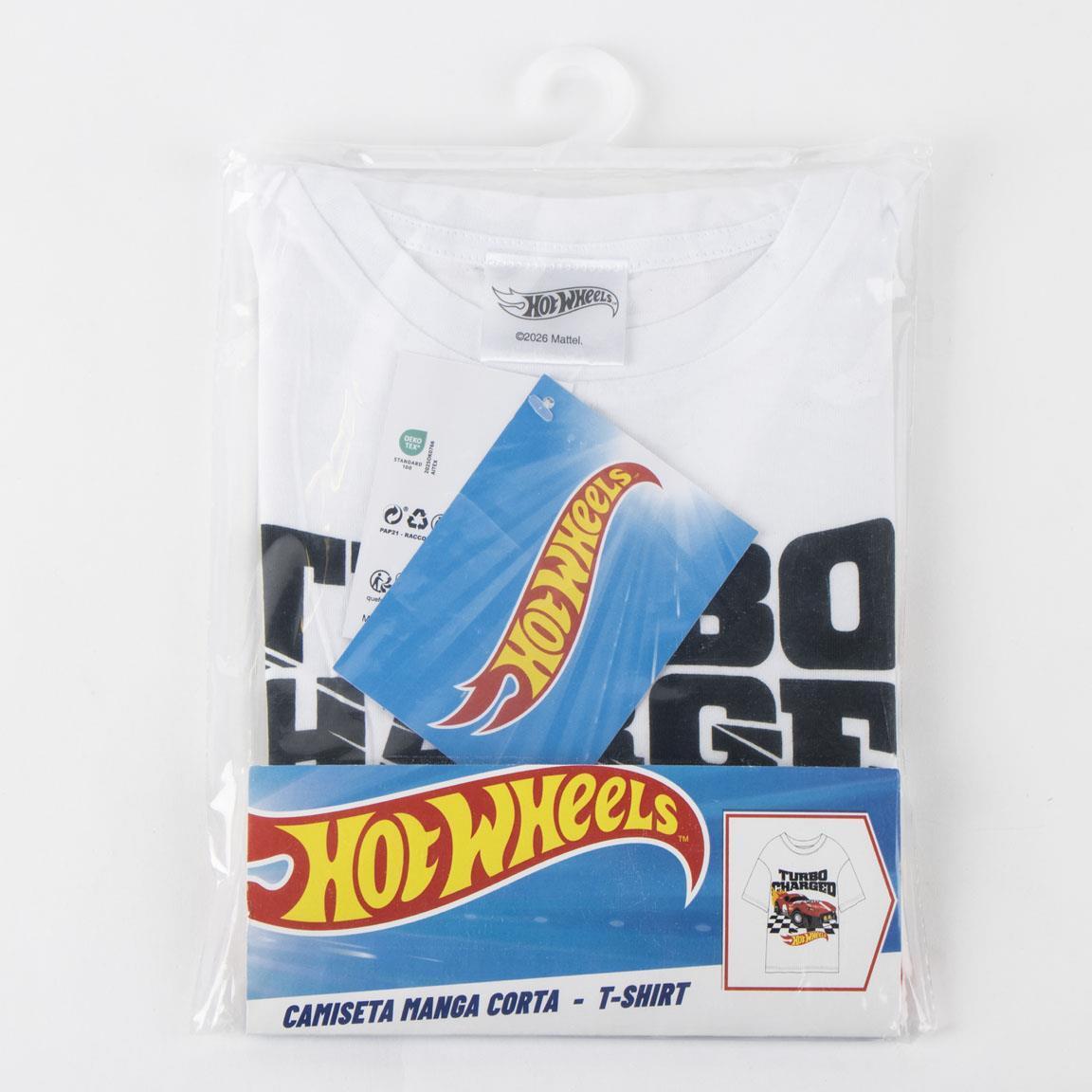 Camiseta manga corta Infantil Hot Wheels Turbo Charged com coche Blanca 6/6