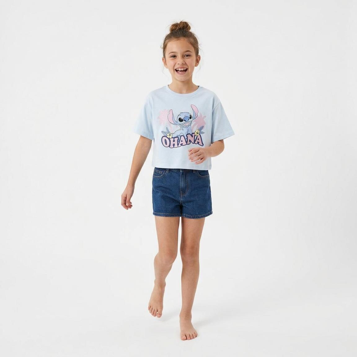 Camiseta manga corta Enfant Stitch Ohana Estampada Azul Claro 3/6