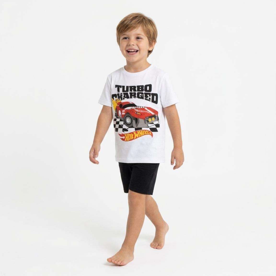 Camiseta manga corta Infantil Hot Wheels Turbo Charged com coche Blanca 4/6