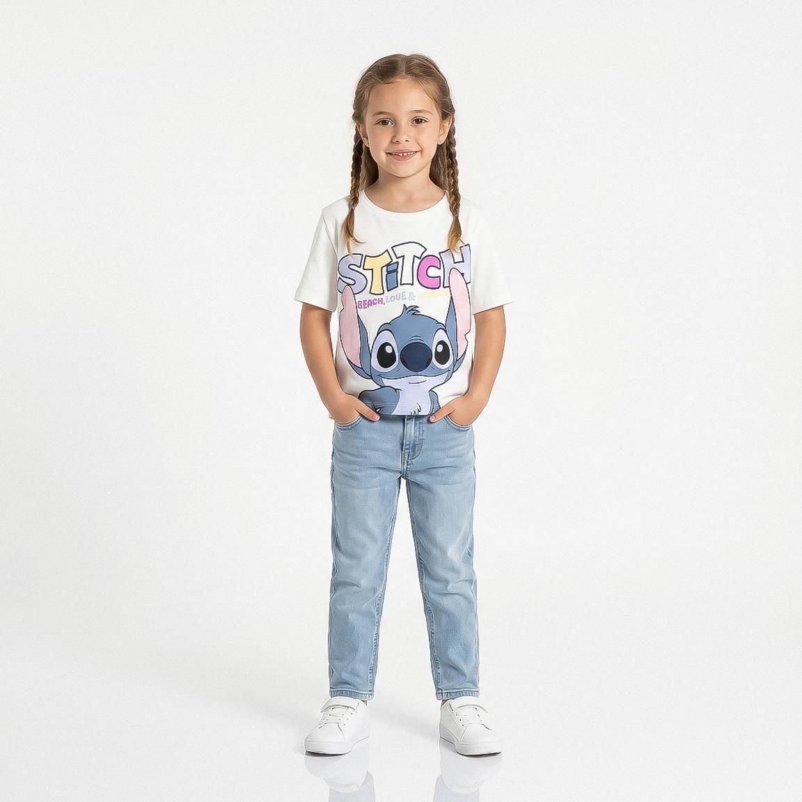 Camiseta manga corta Infantil Stitch Estampada Single Jersey Blanca 3/5