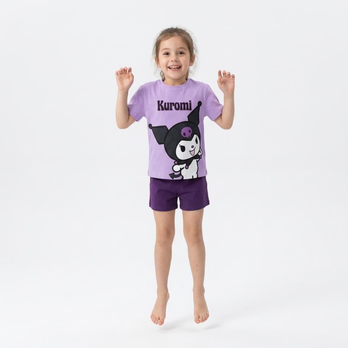 Camiseta manga corta Infantil Hello Kitty Kuromi Morada de algodón suave 4/6