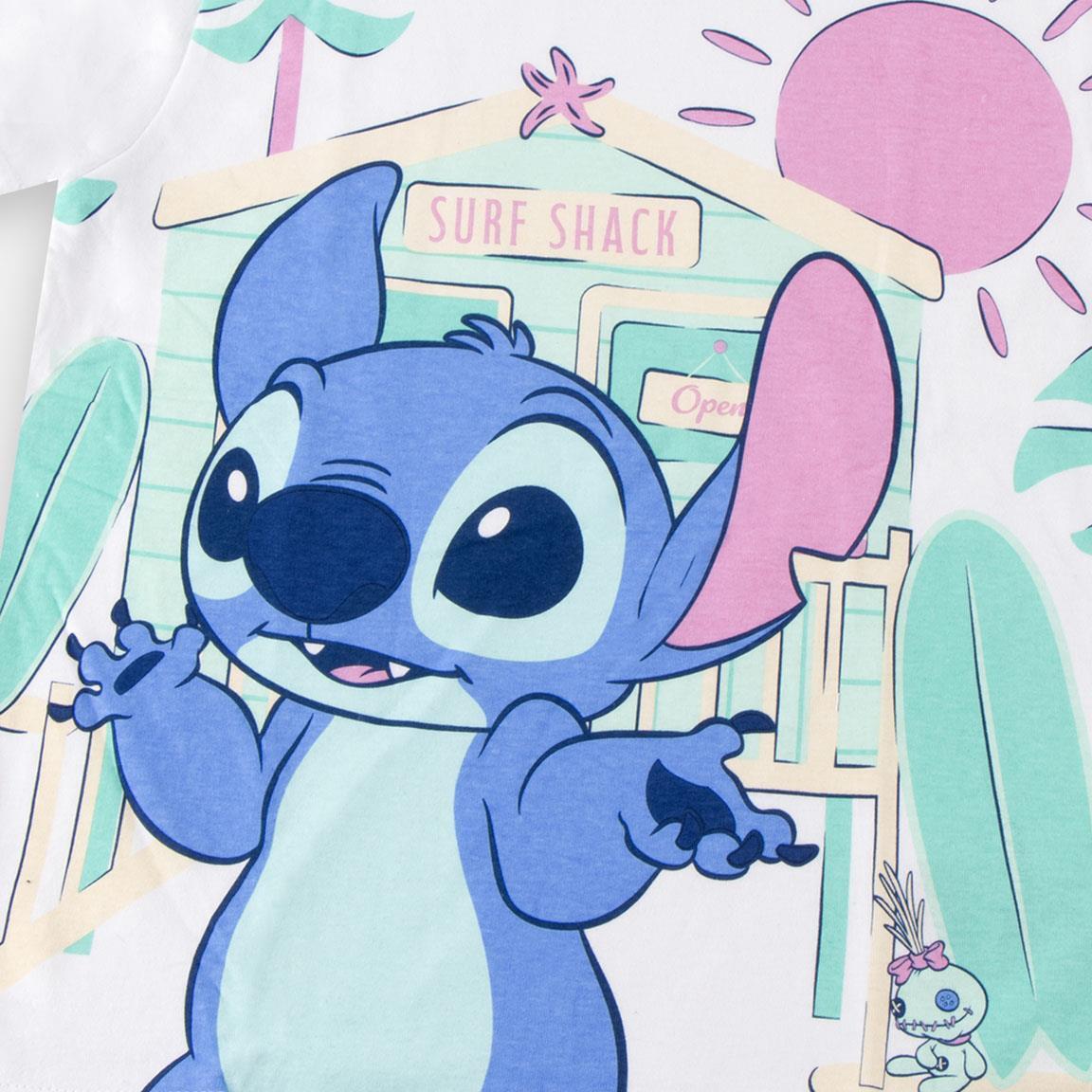 Camiseta Infantil Stitch Manga Corta Estampado Surf Shack Blanca 3/6