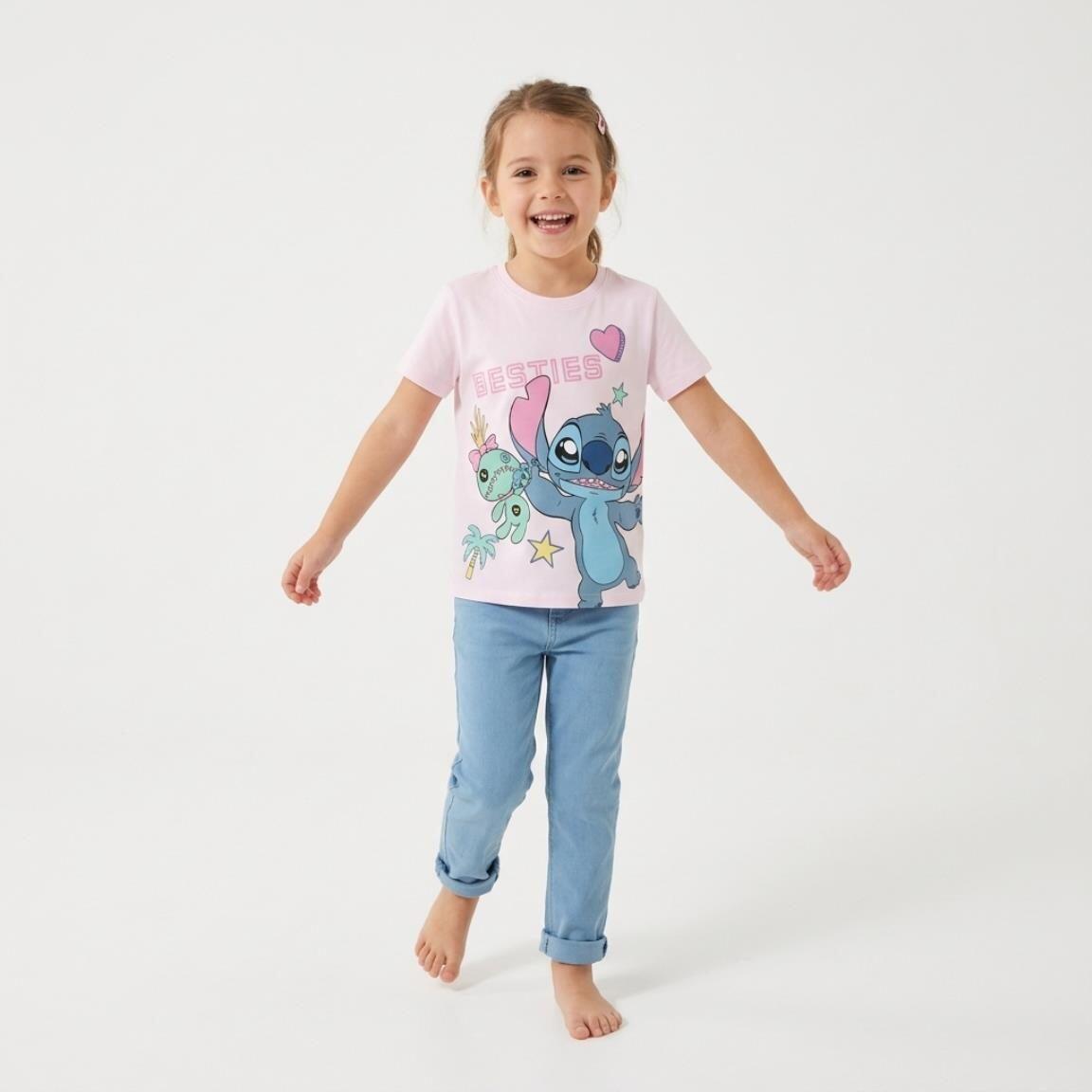 Camiseta manga corta Infantil Stitch com estampado Besties Rosa Claro 4/6