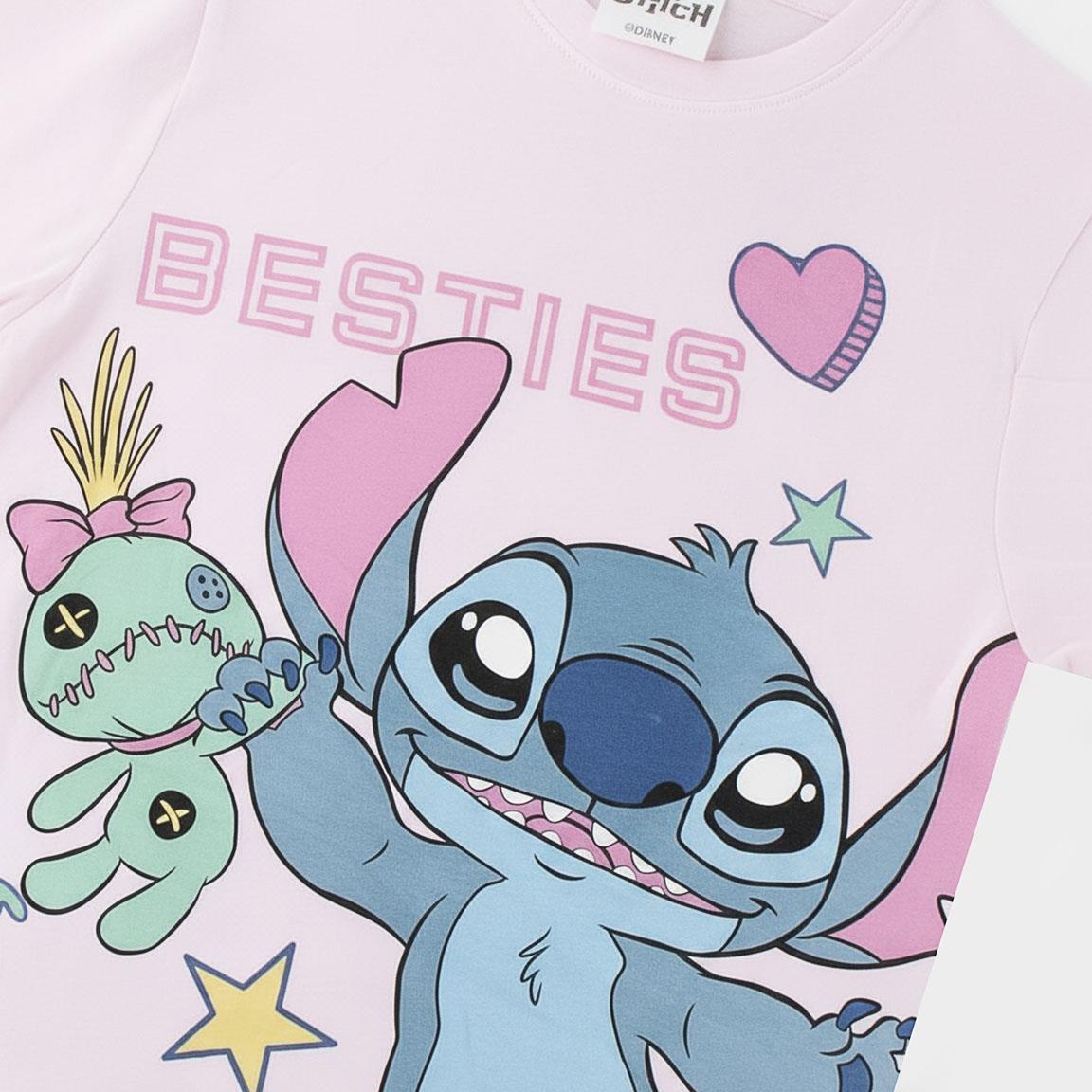 Camiseta manga corta Infantil Stitch com estampado Besties Rosa Claro 3/6