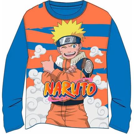 Kinder T-shirt Naruto lange mouw met voorprint blauw en oranje