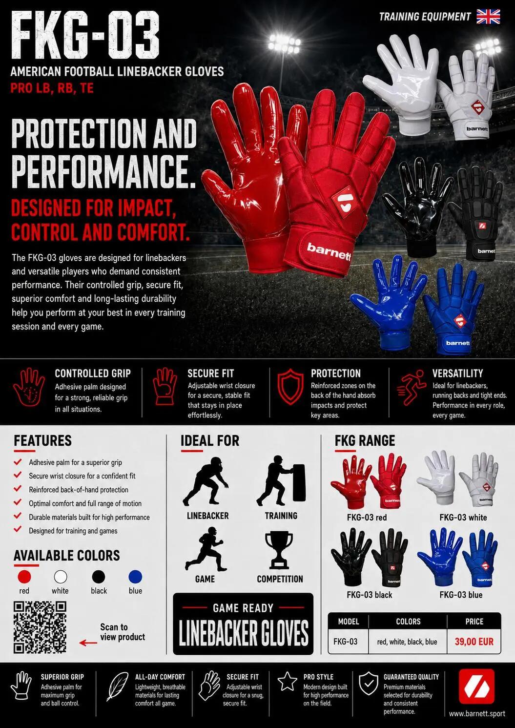 pro linebacker american football-handschoenen, LB,RB,TE Zwart FKG-03 7/7