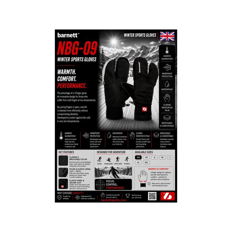 NBG-09 Mănușă softshell de schi și iarnă cu 3 degete 2XL neagră