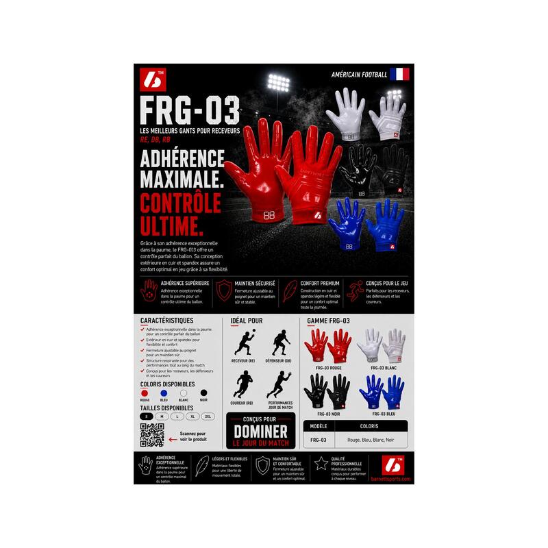  mănuși de fotbal american pentru receptor, RE,DB,RB, albastru FRG-03