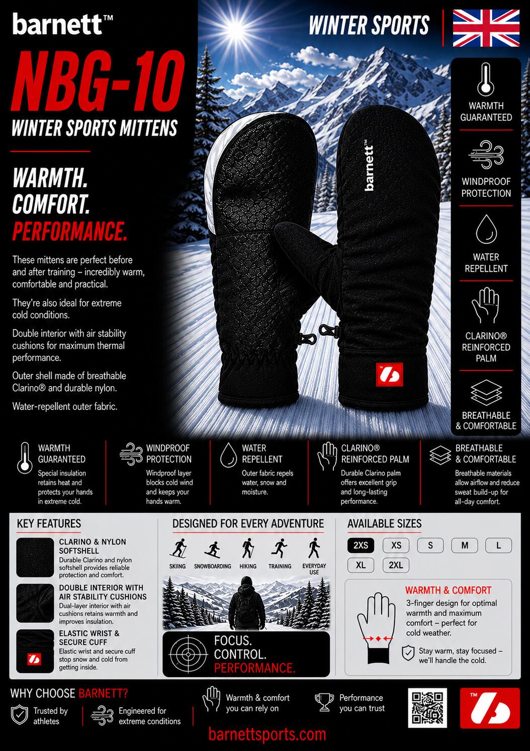 NBG-10 Schwarze Winter-Skihandschuhe für sehr kalte Temperaturen (-5°/-20°C) 5/6