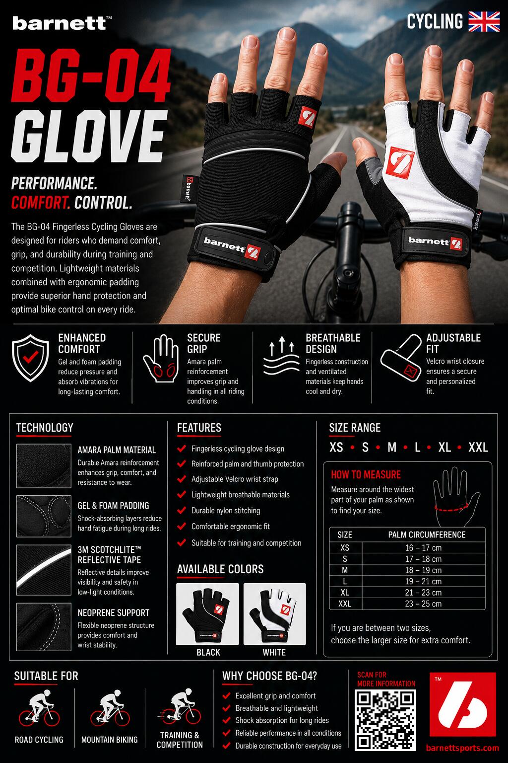 BG-04 White Short competition cycling gloves 4/6