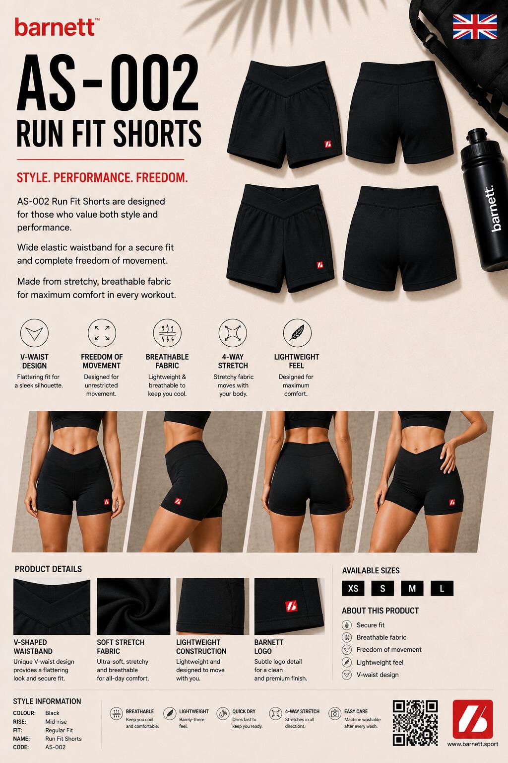 AS-002 Běžecké a fitness šortky černé 5/5