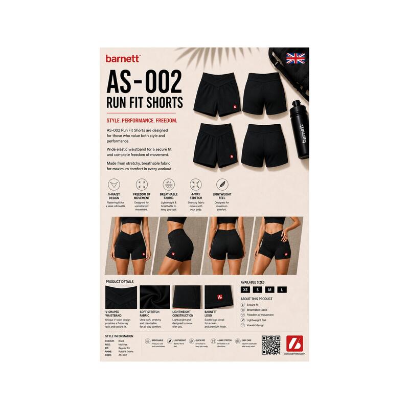 AS-002 Pantaloni scurți pentru alergare și fitness, Negru