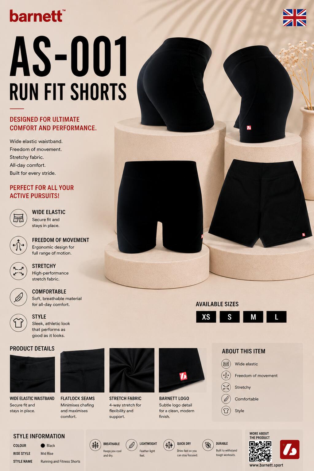 AS-001 Lauf- und Fitness shorts Schwarz 6/6