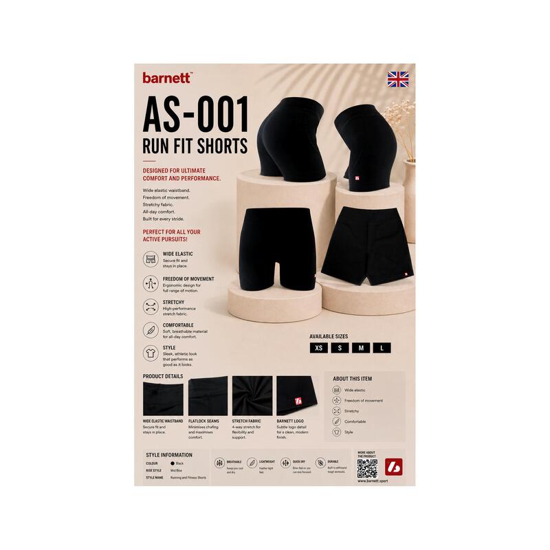 AS-001 Pantaloni scurți pentru alergare și fitness, Negru