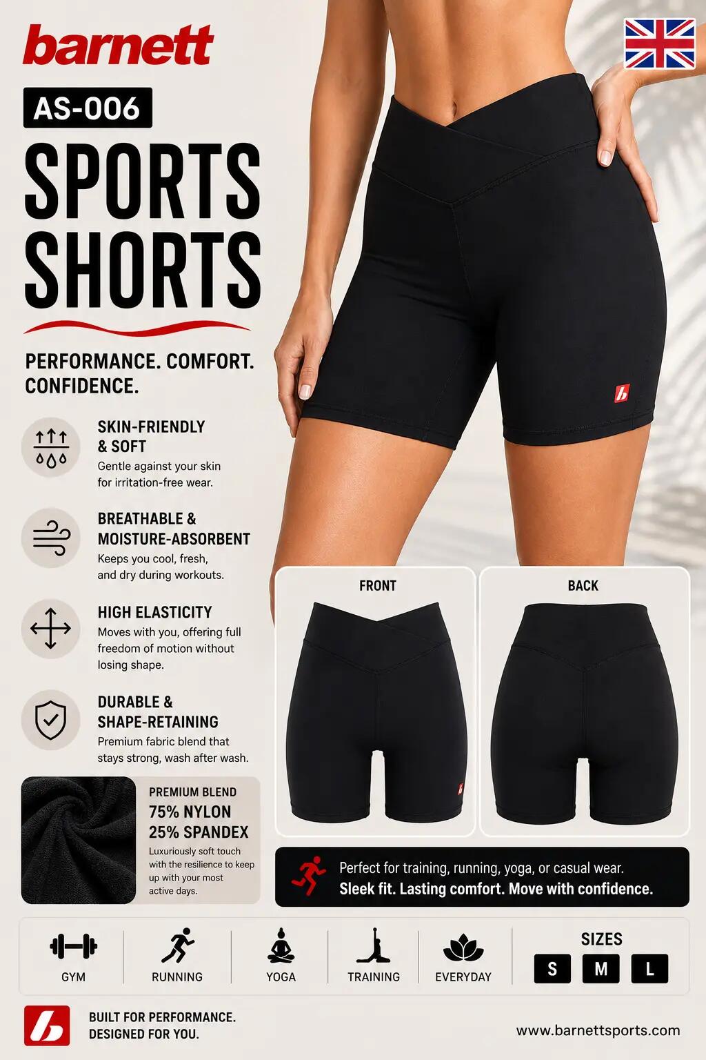 AS-006 Calções desportivos, Preto 3/4