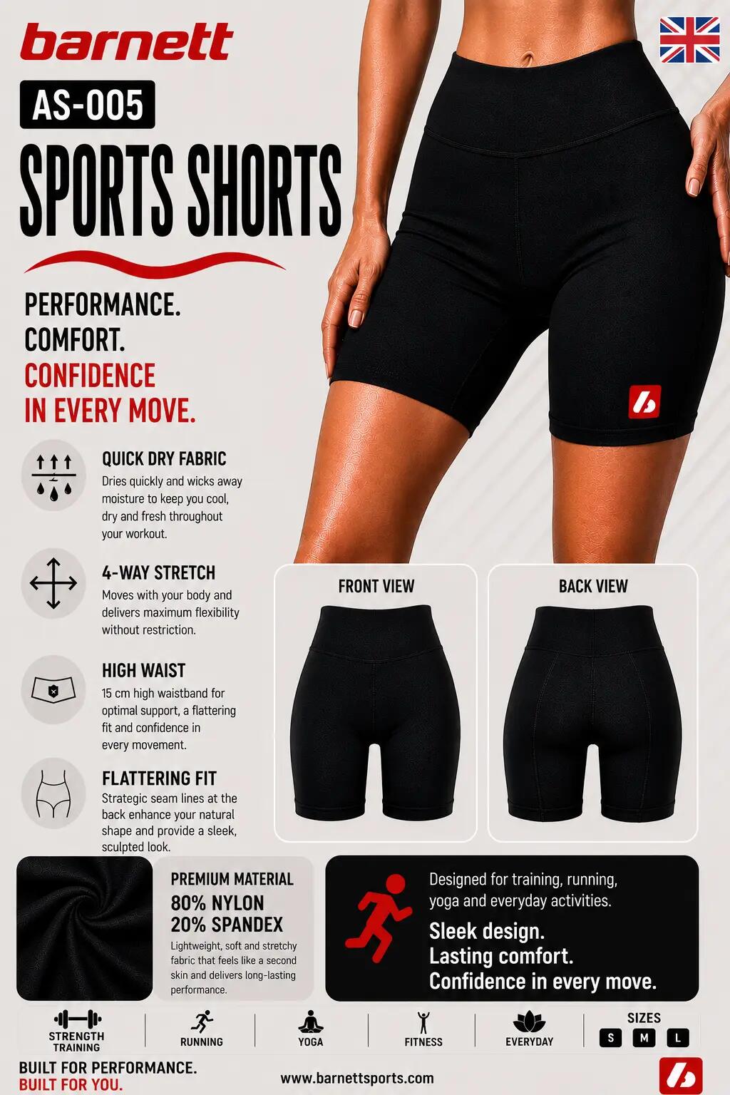 AS-005 Sportshorts Schwarz 6/7