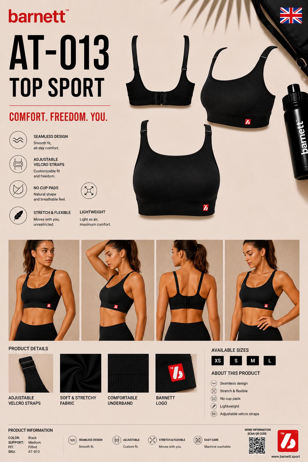 AT-013 TOP Sport - Sport-BH, Schwarz 5/7