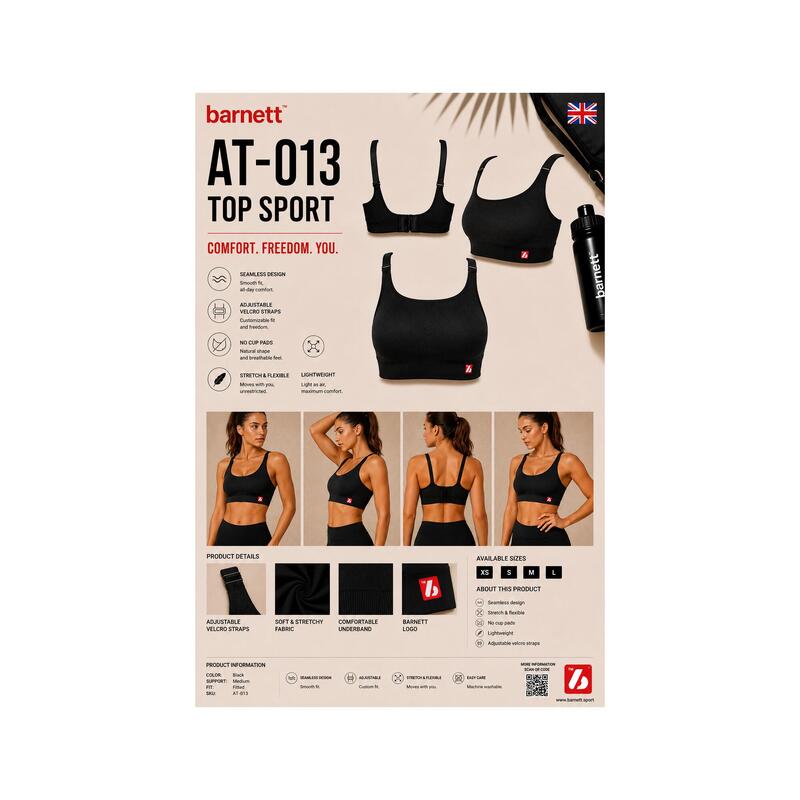AT-013 TOP Sport - Sutien fără cusături, Negru