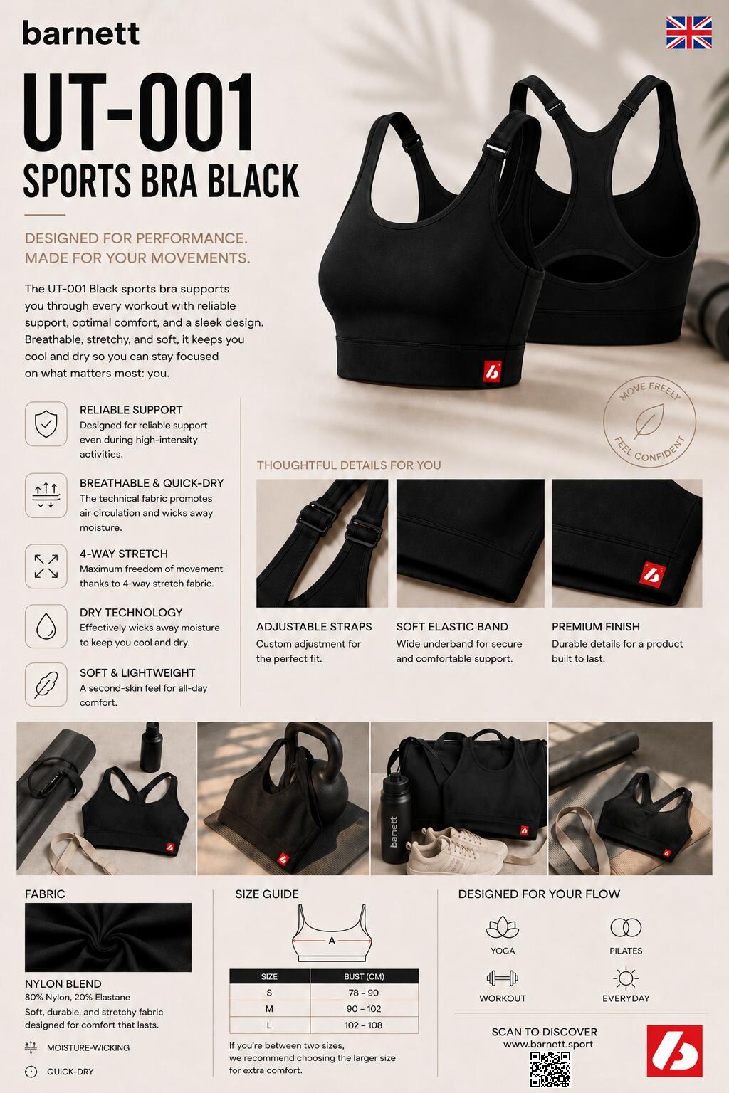 UT-001 BRA Sport - Biustonosz sportowy, Czarny 3/3