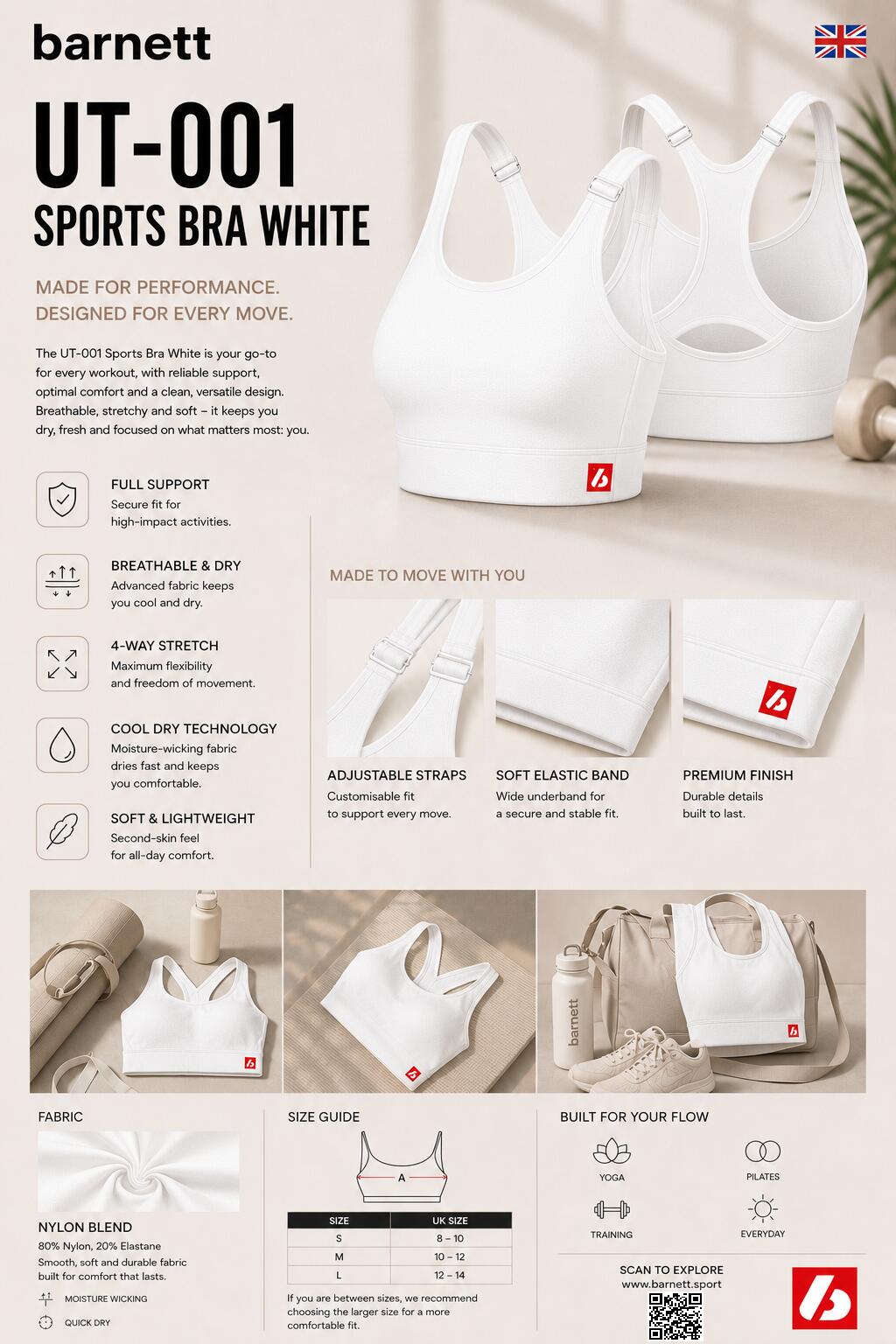 UT-001 BRA Sport - Sport BH, Wit 3/3