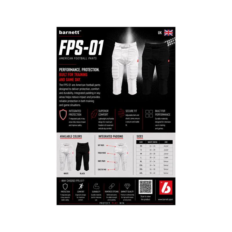 FPS-01 Pantaloni albi XS cu protectii integrate, 7 tampoane
