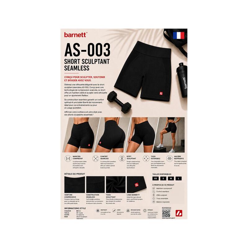 AS-003 Pantaloni Scurți De Modelare Fără Sudură, Negru
