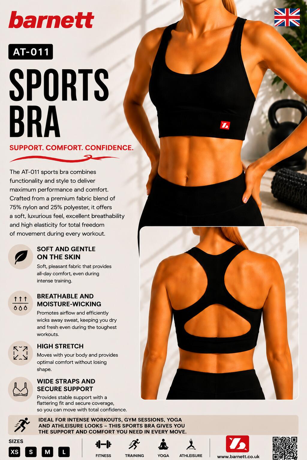 AT-011 TOP Sport - Reggiseno sportivo, Nero 4/4