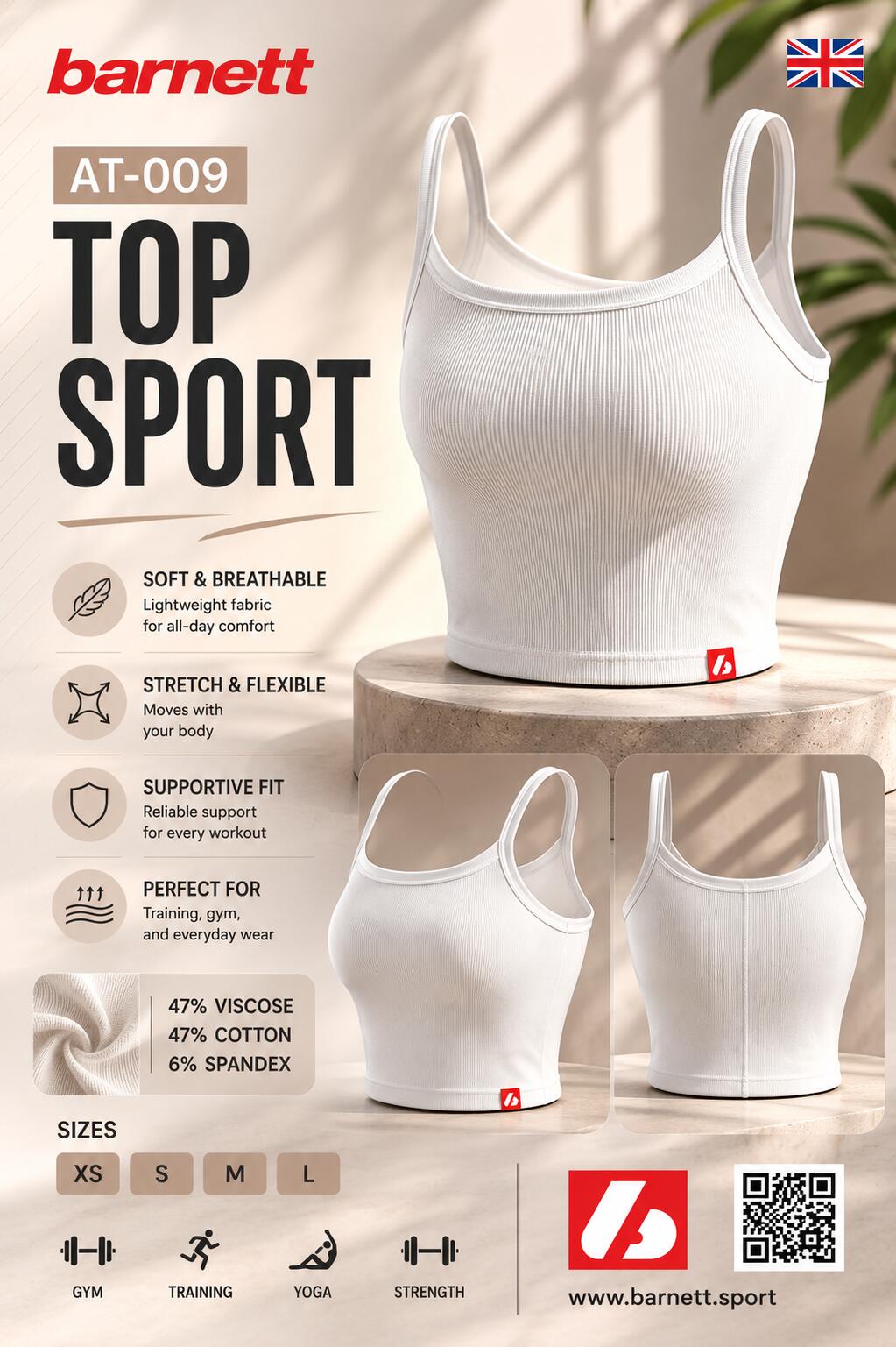 AT-009 TOP Sport - Sport Bra, White 4/5
