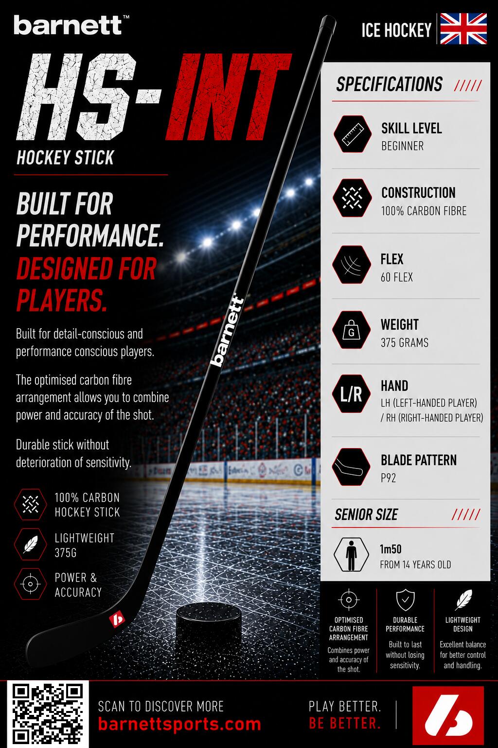 HS-INT carbon hockeystick, sakic, 60 flex 7/7