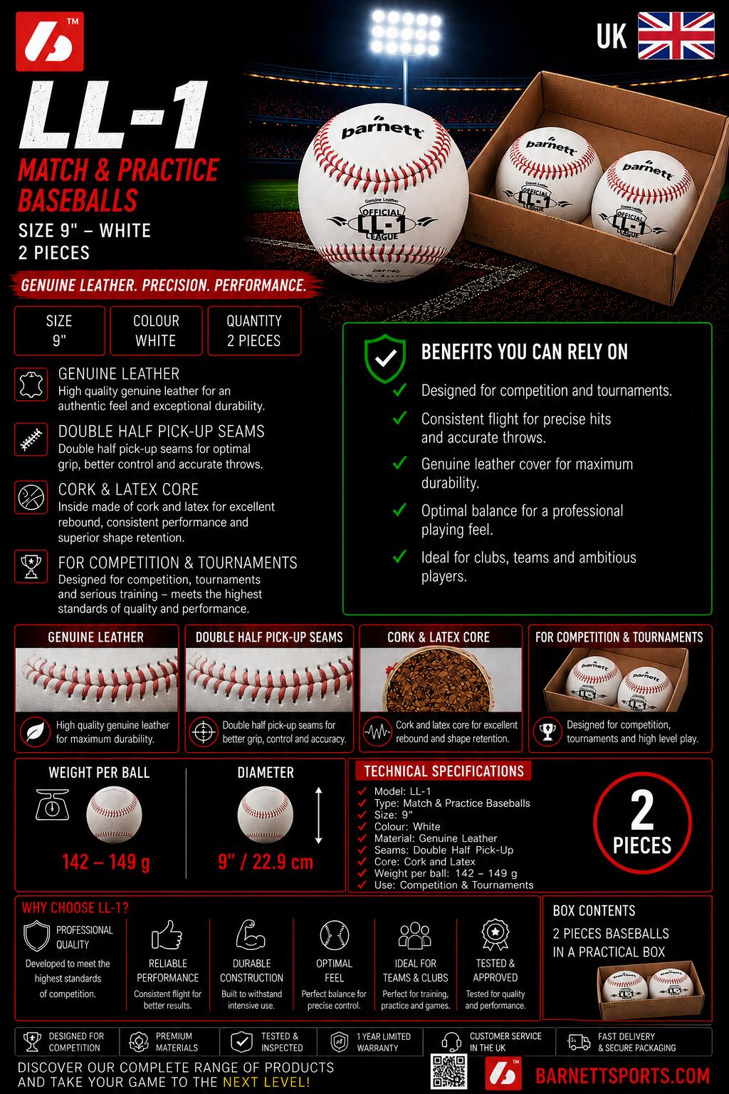 Wedstrijdhonkbal "Elite", maat 9'', wit, 2 stuks LL-1 4/4