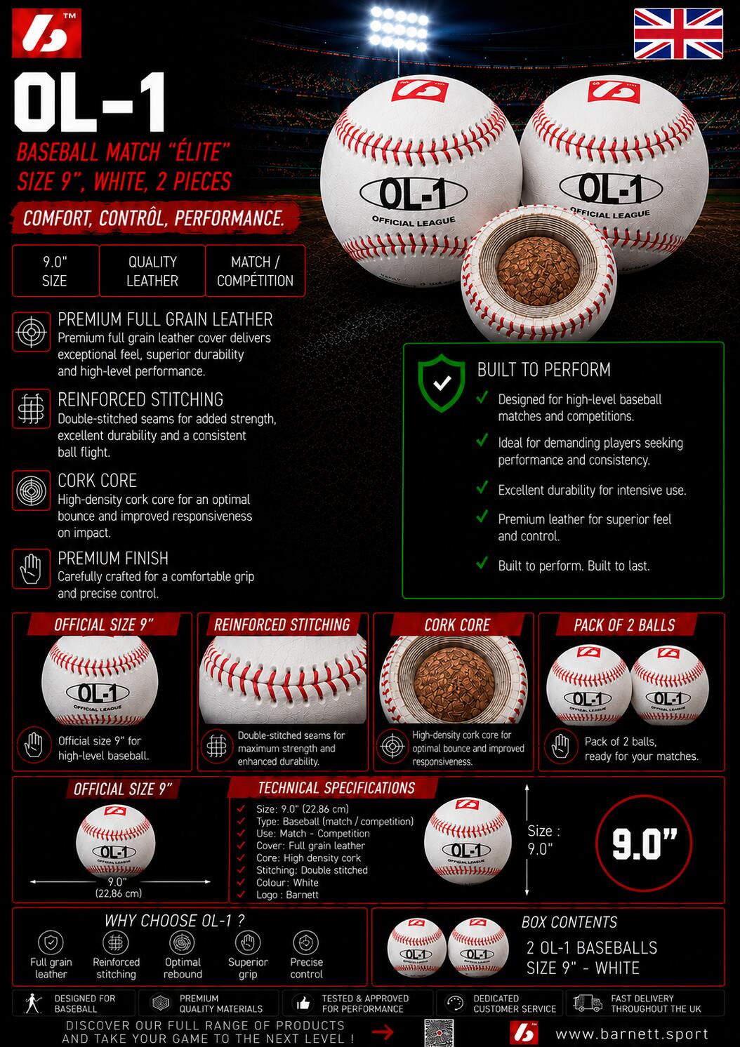 Wedstrijdhonkbal "Elite", maat 9'', wit, 2 stuks OL-1 6/6