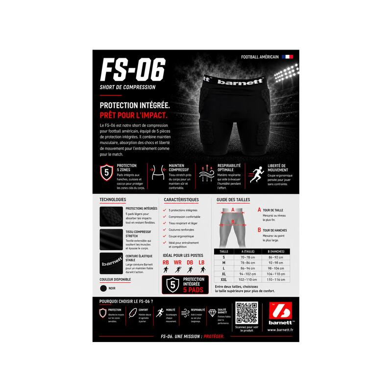 Pantaloni scurți de compresie, 5 piese integrate, fotbal american FS-06