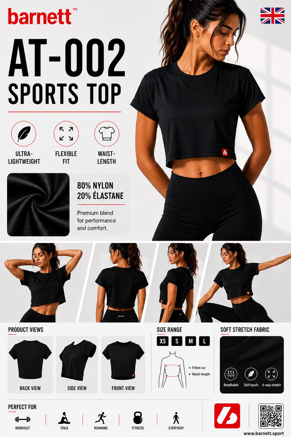 AT-002 TOP Sport - Sujetador deportivo, Negro 4/5