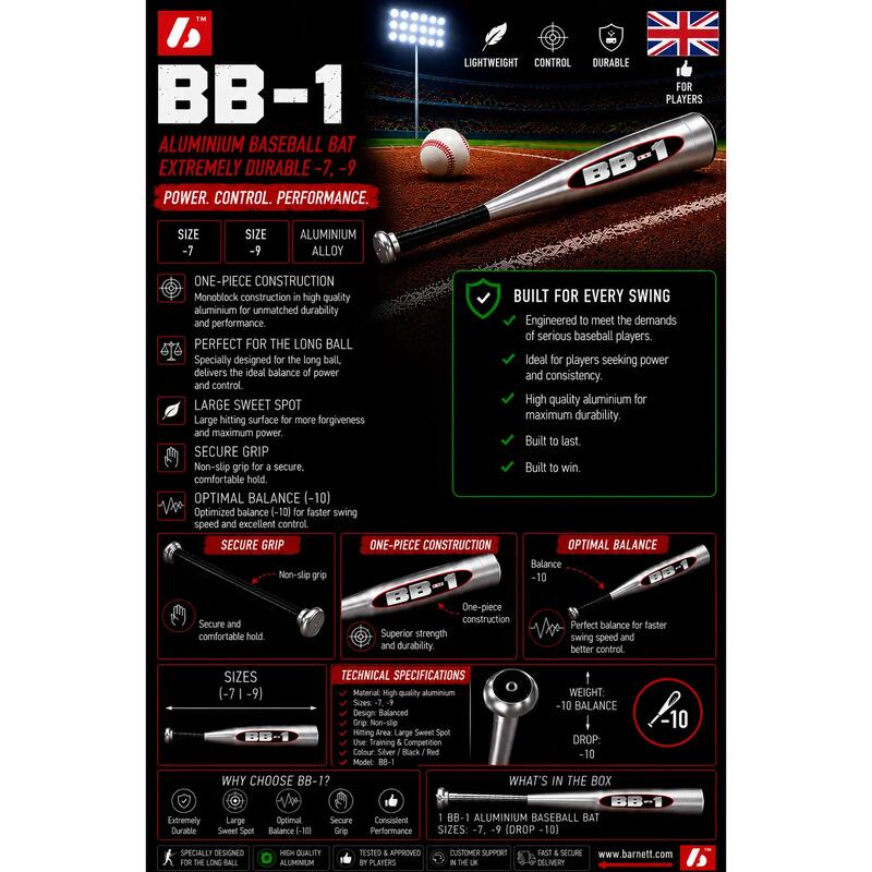  Bâtă de baseball din aluminiu BB-1 de 28 inchi