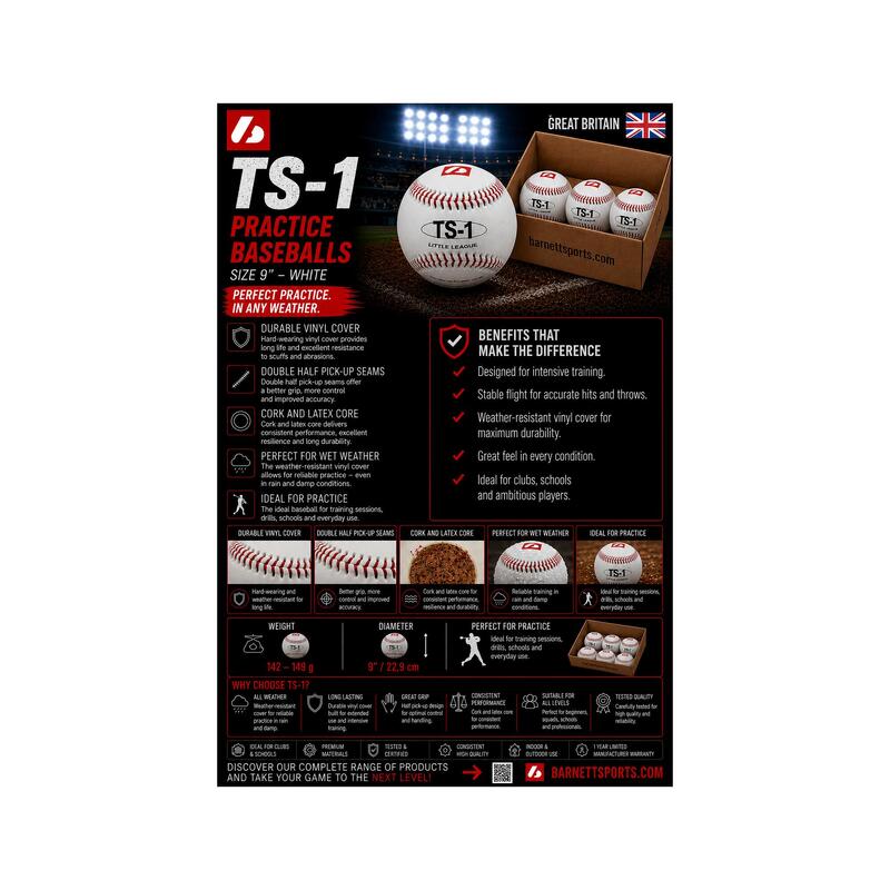  "Elite" meci de baseball, dimensiune 9'', alb, 1 duzină TS-1