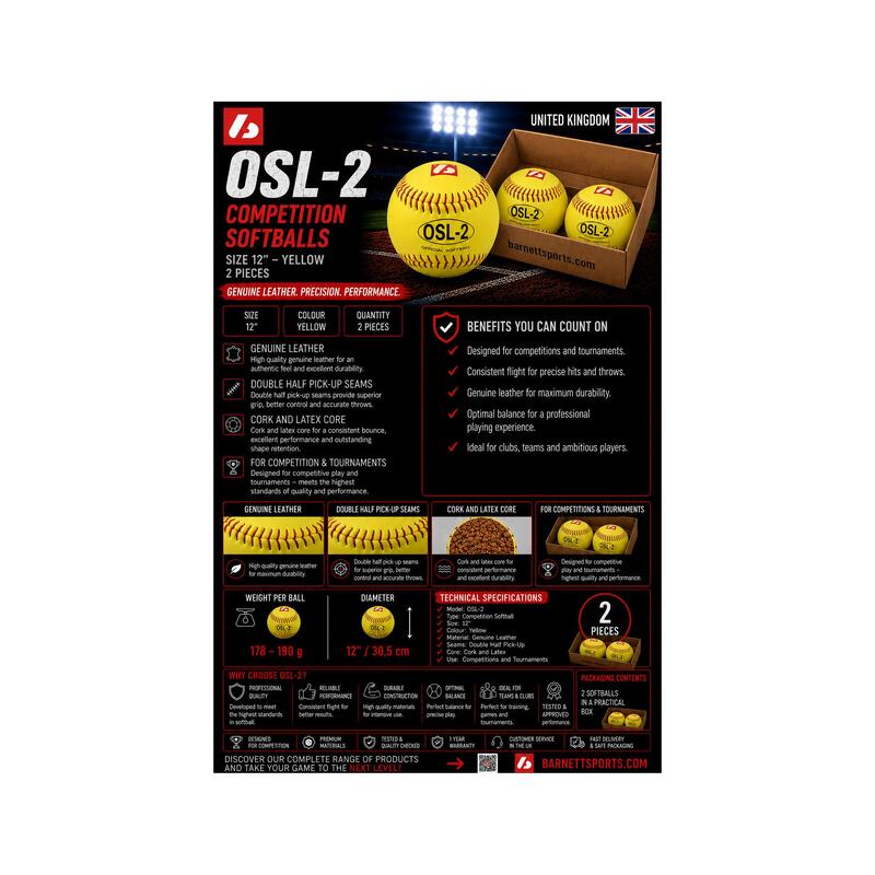  minge de competiție softball, 12'', galbenă 2 piese OSL-2