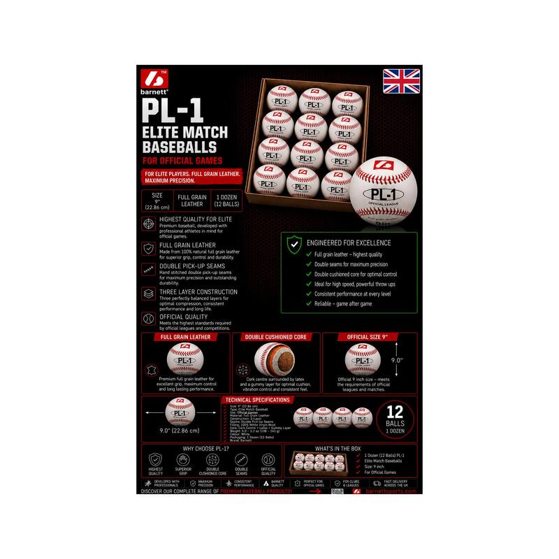  Minge de baseball de elită, mărime 9" alb, 2 bucăți PL-1