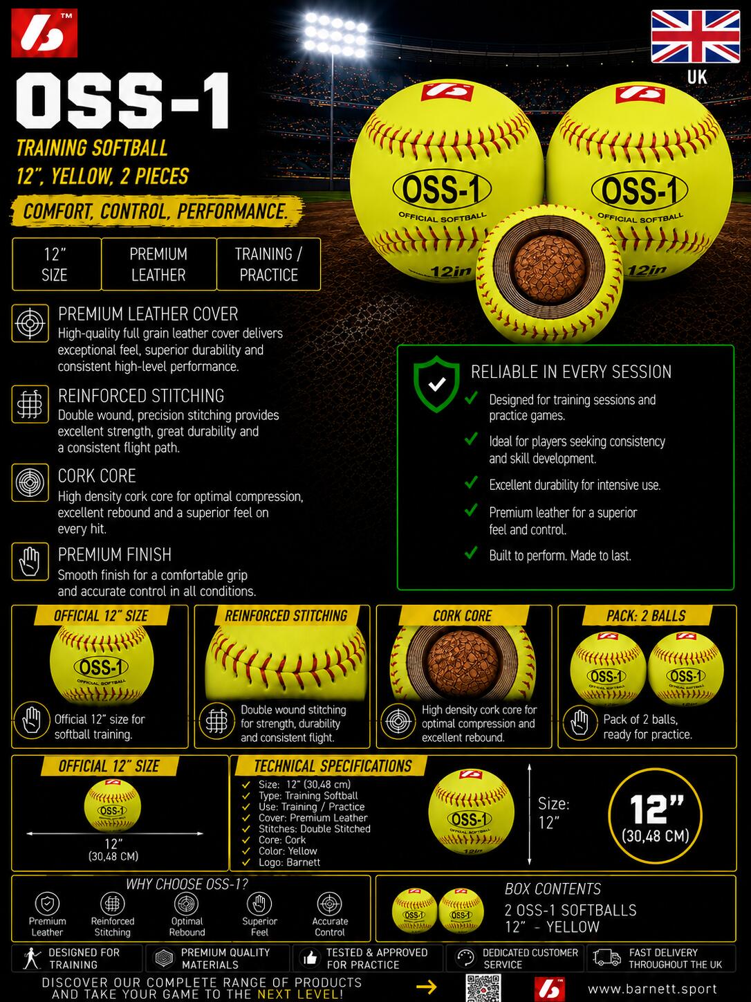 práctica de softbol, ​​12'', amarillo, 1 docena OSS-1 5/5