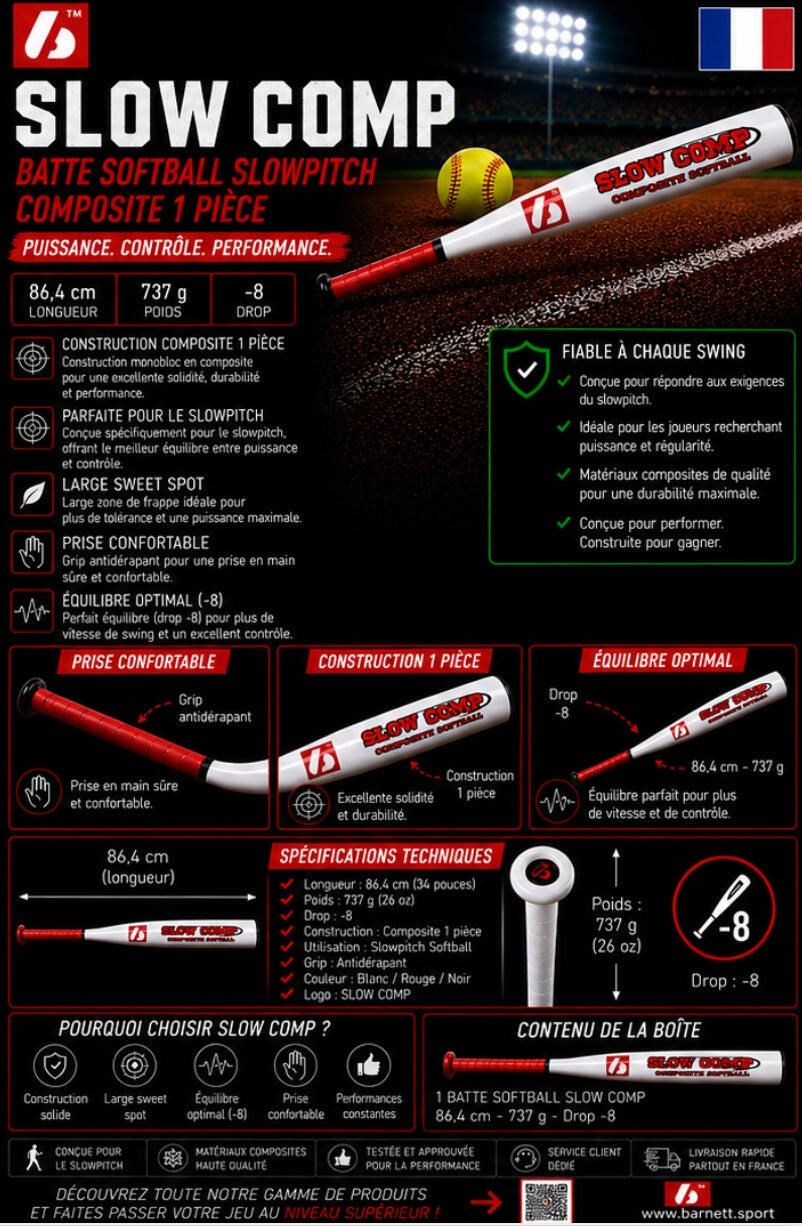 SLOW COMP Batte softball SOLWPITCH composite , 34"-26oz, -8 6/6