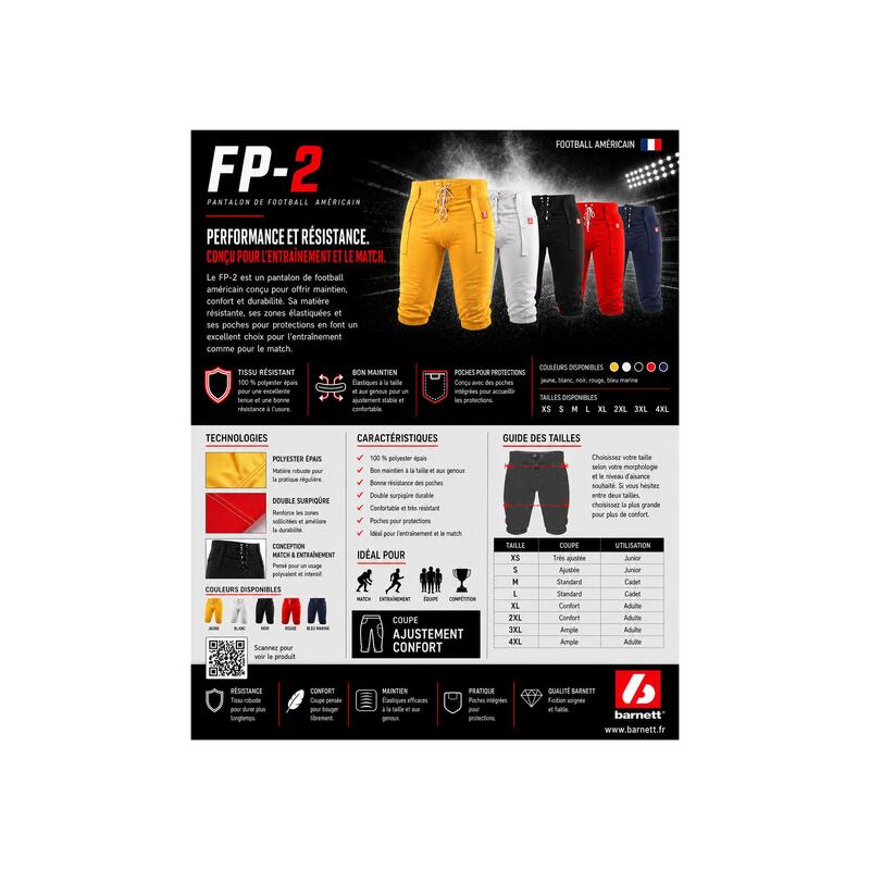  Pantaloni de fotbal american, meci FP-2 Alb