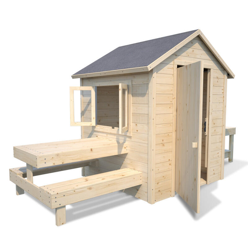 Cabane en bois enfant cuisine et table BLANCHE 1/5