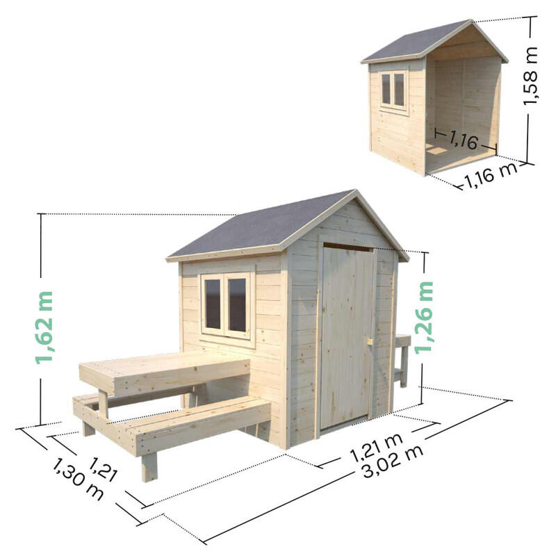 Cabane en bois enfant cuisine et table BLANCHE 3/5