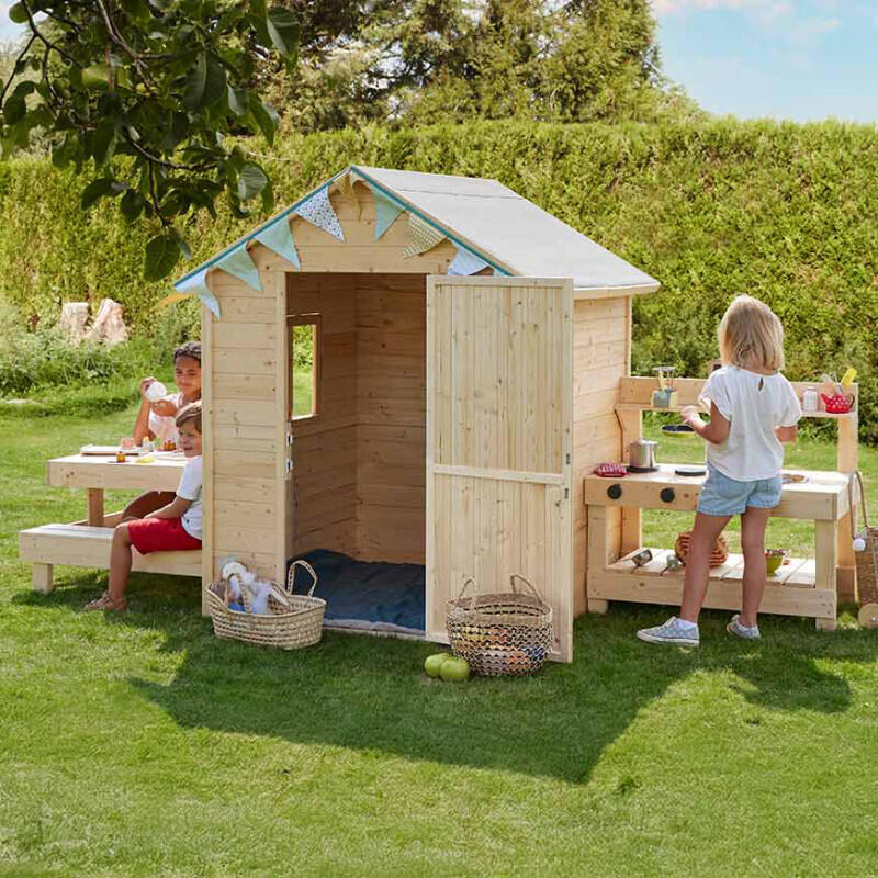 Cabane en bois enfant cuisine et table BLANCHE 2/5