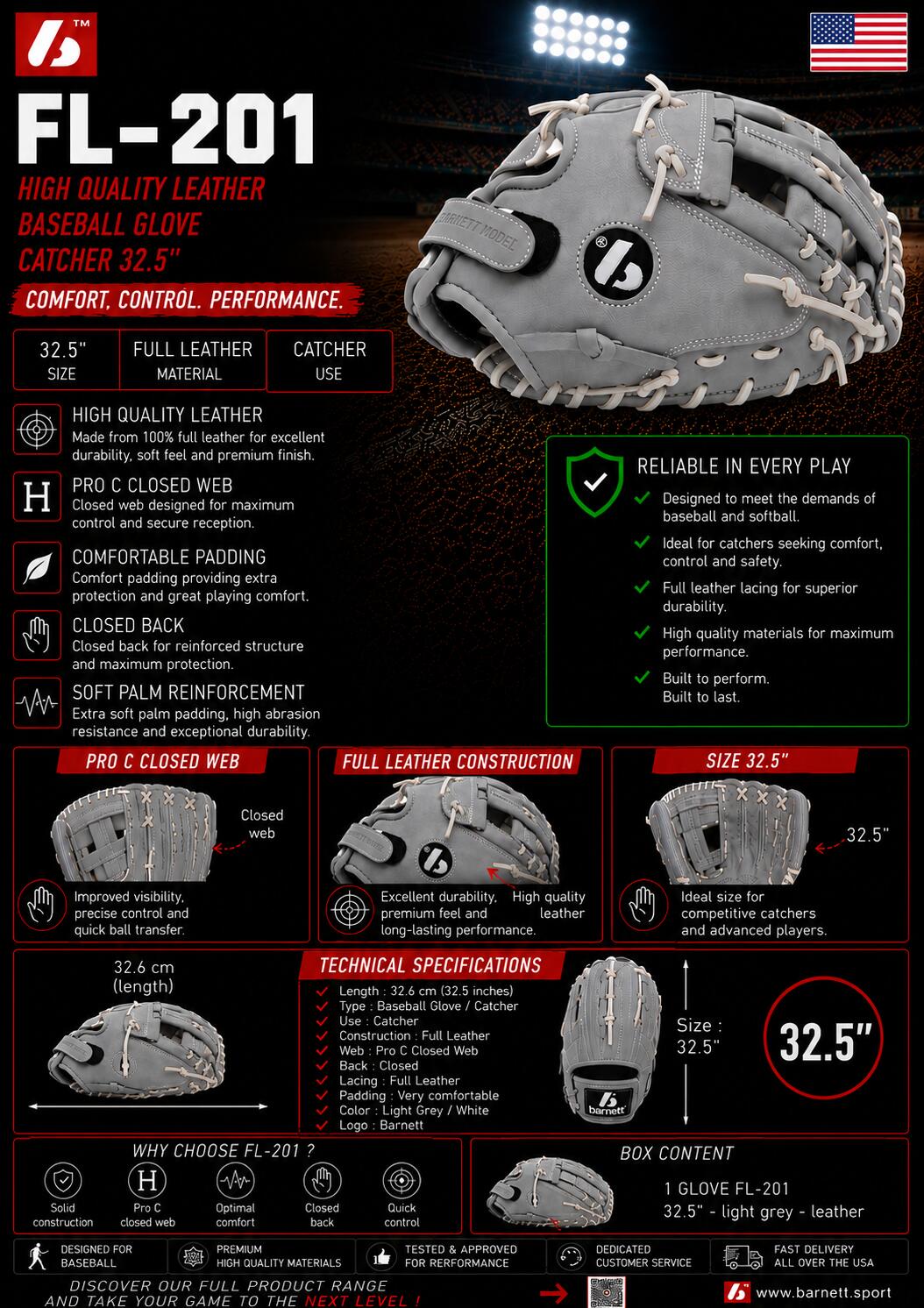 FL-201 gant de baseball cuir haute qualité catcher, gris clair 7/7