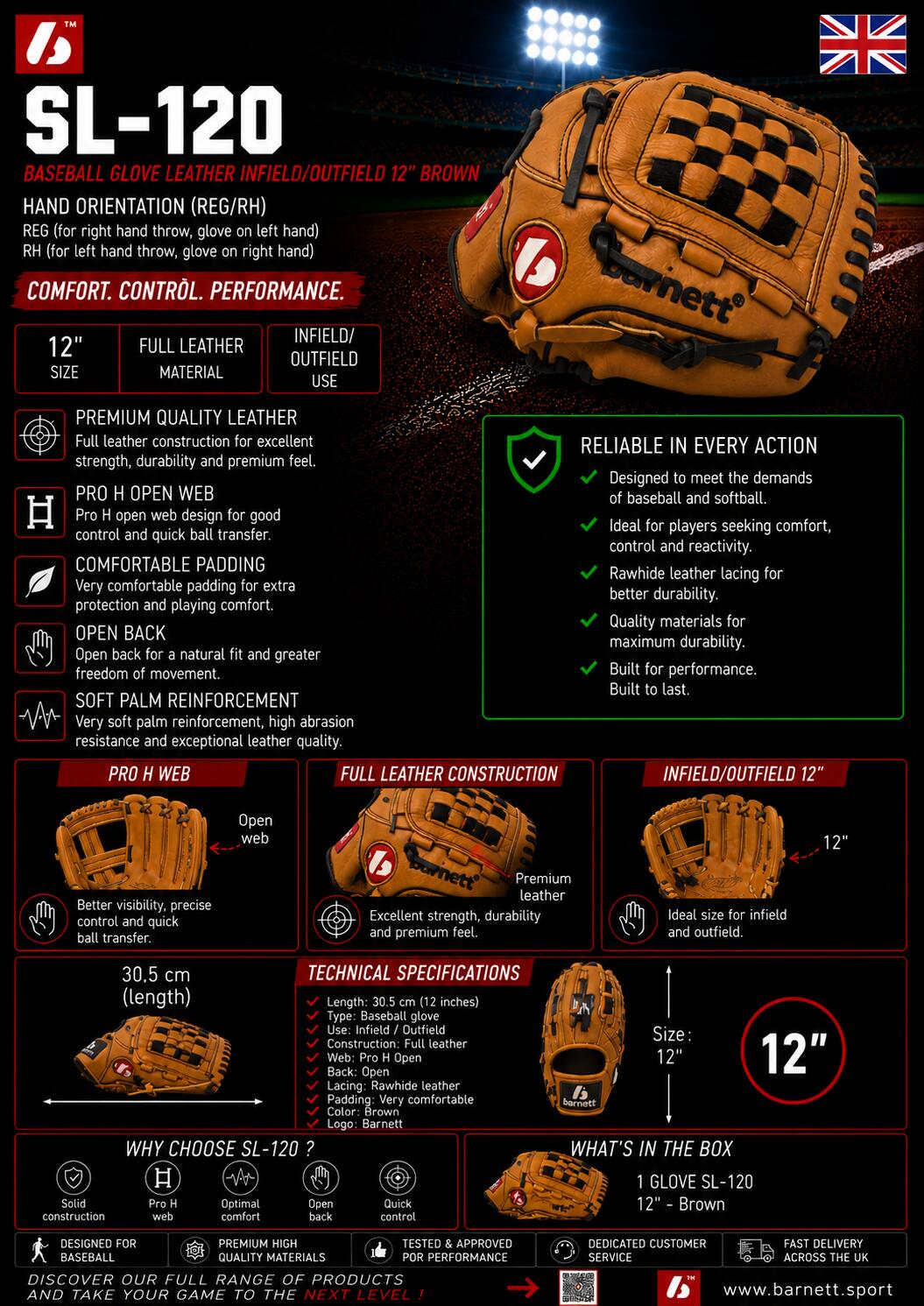 Luva de Basebol de couro REG SL-120 4/5